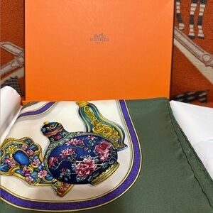Hermes Green and Blue Silk Scarf
